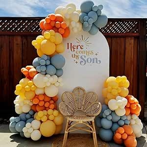 Here Comes the Son Balloon Arch Garland Kit 147Pcs Boho Retro Dusty Blue Burnt Orange Mustard Yellow Balloons for Baby Boy Shower First Trip Around the Sun Sunshine Theme Birthday Party Decorations Orange Blue Balloon Garland, Here Comes The Son Balloon Garland, Here Comes The Son Theme, Baby Shower Here Comes The Son, Baby Boy First Birthday Themes, Here Comes The Sun Baby Shower Theme, Sunshine Theme Birthday Party, Boy Baby Shower Ideas Themes, Here Comes The Son Baby Shower Theme