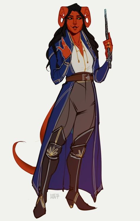 Tiefling Gunslinger, Tiefling Pirate, Tiefling Fighter, Tiefling Wizard, Pirate Female, Female Tiefling, Tiefling Warlock, Dnd Tiefling, Wizard Robes