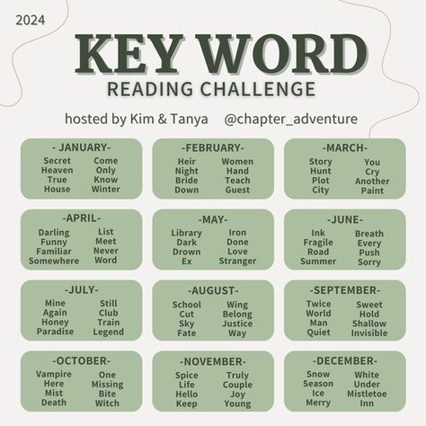 2024 Key Word Reading Challenge – Girlxoxo Book Challenge List 2024, Million Word Reading Challenge, Book Bingo Challenge 2024, Buzzword Reading Challenge, January 2024 Reading Challenge, Reading Journal Challenge Ideas, Reading Goals 2024, Monthly Reading Challenge 2024, 2024 Reading List