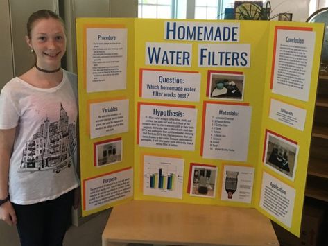 Water Filter School Project, Homemade Water Filter Science Project, Diy Water Filter School Project, Water Filtration Science Fair Project, Homemade Water Filter, Water Filter Science Project, Water Filter Experiment, Water Filtration Experiment, Trifold Ideas