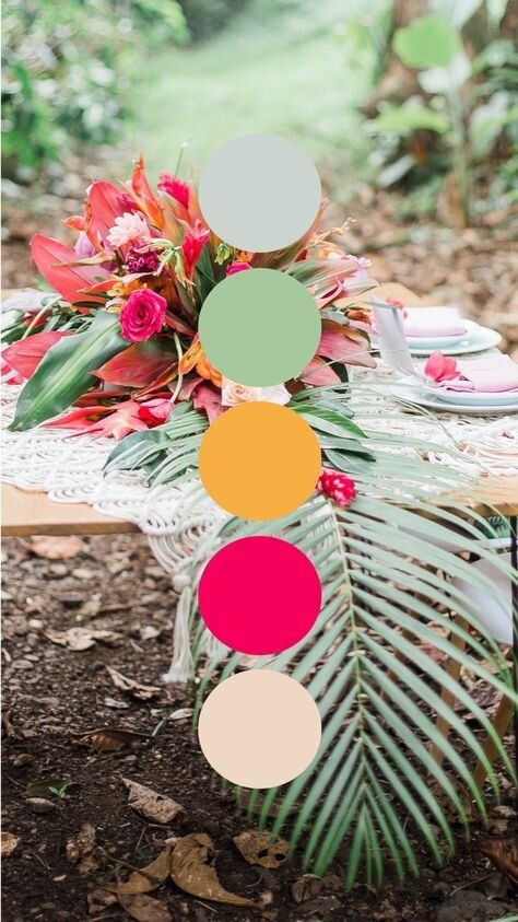 Hawaiʻi-inspired Color Palettes We Love Tropical Wedding Color Palette, Tropical Wedding Theme, Color Schemes Colour Palettes, Hawaiian Wedding, Tropical Colors, Color Palette Design, Wedding Color Palette, Deco Floral, Color Inspo