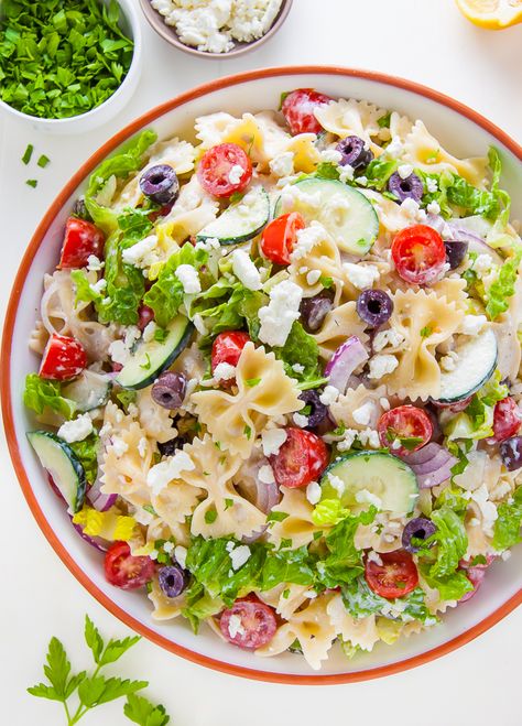 20-Minute Greek Pasta Salad - An Easy Greek Pasta Salad Recipe Greek Tortellini Salad, Greek Pasta Salad Recipe, Greek Pasta Salad, Pasta Salad With Tortellini, Greek Salad Dressing, Baker By Nature, Tortellini Pasta, Tortellini Salad, Greek Salad Pasta