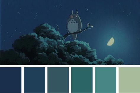 My Neighbor Totoro Color Palette, Totoro Color Palette, Studio Ghibli Color Palette, Ghibli Color Palette, Totoro Bathroom, Totoro Nursery, Neighbour Totoro, Movie Color Palette, Miyazaki Art