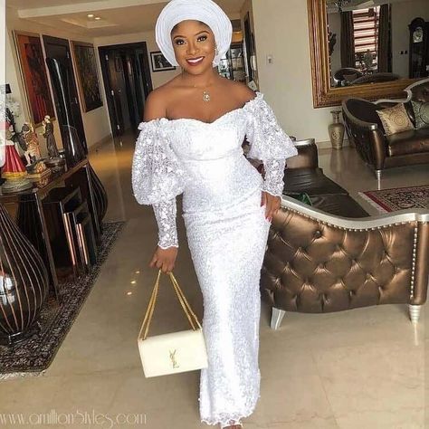 30 Latest Lace Style Designs For 2020 (Updated) | ThriveNaija Material Styles For Ladies, Material Styles, Latest Lace Styles, Lace Asoebi Styles, Aso Ebi Lace, Aso Ebi Lace Styles, Latest Aso Ebi Styles, Lace Gown Styles, Lace Dress Styles