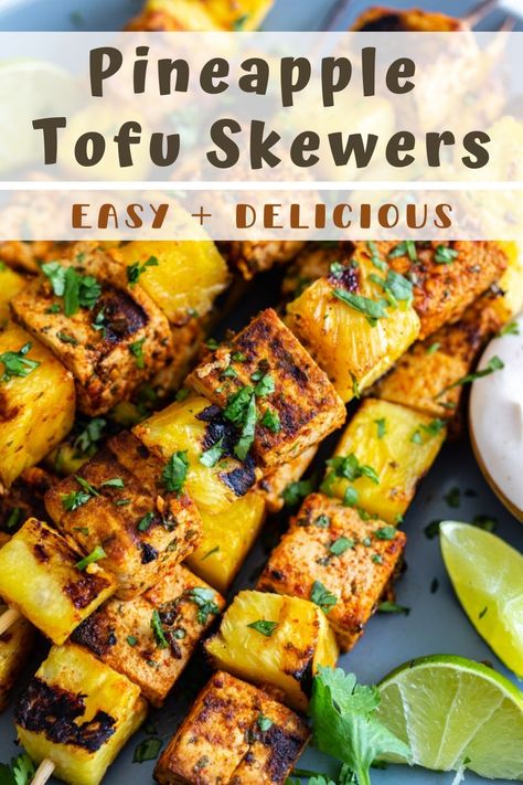 These Pineapple Tofu Skewers are super simple to throw together and great for grilling season! So easy and delicious Pineapple Tofu, Tofu Kebab, Tofu Skewers, Vegetarian Grilling Recipes, Bbq Veggies, Vegetarian Grilling, Vegan Grilling, Grilled Tofu, Kabob Recipes