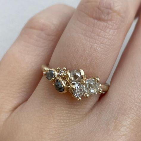 Ruth Tomlinson, Engament Rings, Vintage Cluster Ring, Diamond Alternatives, Alternative Engagement Rings, Grey Diamond, Antique Diamond, Champagne Diamond, Diamond Cluster Ring