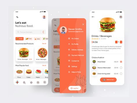 Hello Here is the Food Recipe App Concept Show your Love and stay with us #userinterface #food #restaurant #uidesign #website #web #webdesign #food #appdesign #foodapp #restaurantapp #uxdesign #uiux Mobile Nav Menu Design, Menu Screen Design, Menu App Design, Mobile Menu Design, Restaurant App, Recipe App, App Design Layout, Ux App Design, Food Delivery App