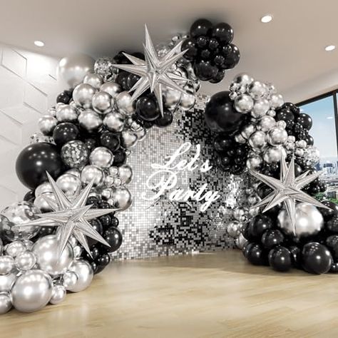 Black And Silver Balloons, Silver Party Decorations, Silver Balloons, Disco Decorations, Sweet 17, 18th Bday, New Year's Party Decorations, Birthday Ideas For Her, Silver Balloon