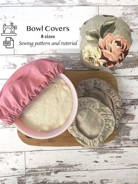 PDF Sewing Pattern for Reusable Bowl Covers | Beginner Tutorial for Kitchen Accessories | Elastic Dish Covers for Sourdough Bread Proofing by StephanieJos on Etsy Diy Kitchen Gifts, Sourdough Starter Jar, Bread Proofing, How To Brew Kombucha, Fabric Bowl, Bowl Covers, Bowl Cover, Fabric Bowls, Sourdough Baking