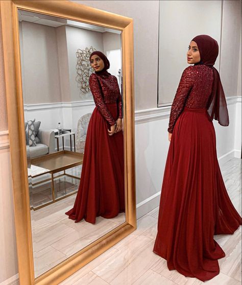 Hijab Friendly Sparkly Red Gown Red Hijabi Dresses, Red Dress Hijab, Hijabi Prom Dress, Burgendy Dress, Bridesmaid Dresses Hijab, Hijabi Dresses, Burgundy Gown, Wine Red Dress, Modest Evening Dress