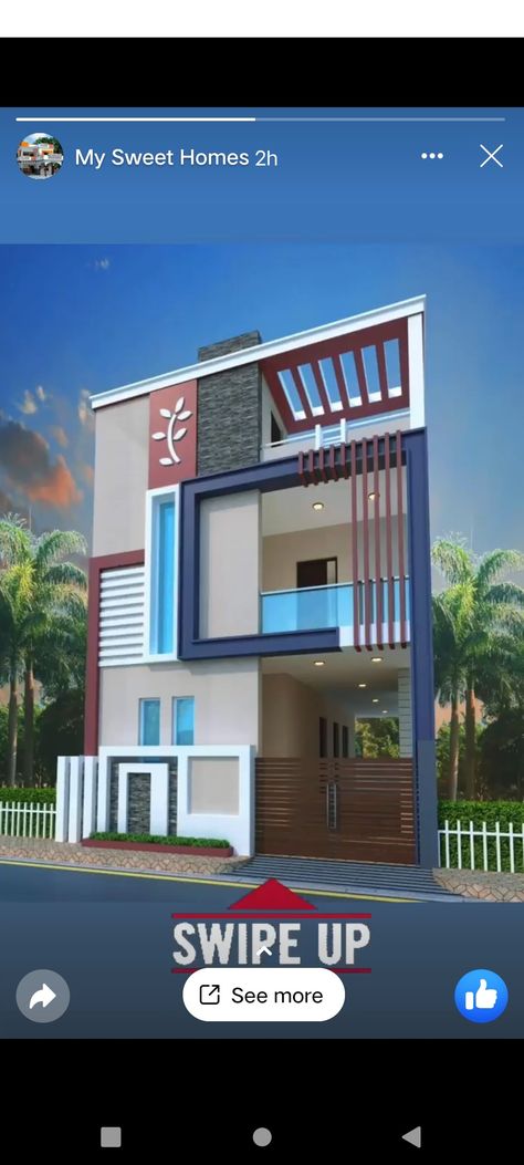 20 40 House Elevation, East Facing House Elevation G+1, House Elevation Single Floor, Elevation Single Floor, Asian Paint Design, 20x40 House Plans, House Wall Design, House Balcony, Small House Elevation