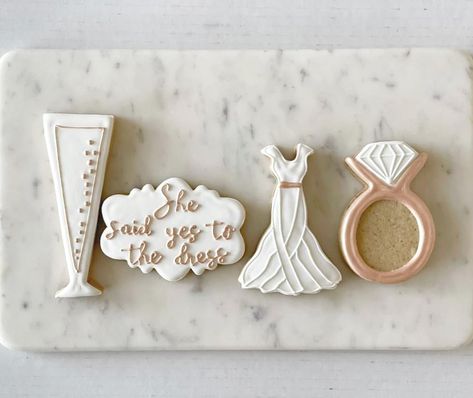 She Said Yes To The Dress, Say Yes To The Dress Party Ideas, Yes To The Dress Cookies, Said Yes To The Dress, Dress Cookies, Say Yes To The Dress, Unique Cookies, Cupcake Dress, She Said Yes