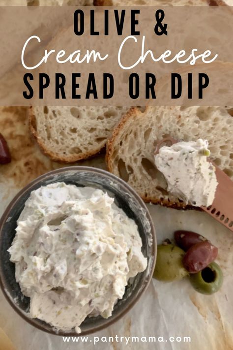 Olive Cream Cheese Spread or Dip made with 2 simple ingredients. Perfect as a spread or dip for sourdough bread, crackers and grissini. Cream Cheese Olive Spread, Olive And Cream Cheese Spread, Olive Nut Spread Recipe, Olive Spread For Bread, Dip For Sourdough Bread, Spreads For Sourdough Bread, Cream Cheese Spread For Crackers, Sourdough Toppings, Cream Cheese Sandwich Spread