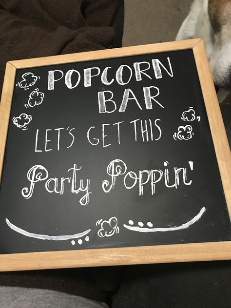 DIY Wedding popcorn Sign Popcorn Bar Chalkboard Sign, Popcorn Bar For Wedding Reception, Popcorn Concession Stand Ideas, Graduation Popcorn Bar Ideas, Popcorn Bar Sign Printable Free, Graduation Popcorn Bar, Popcorn Bar Graduation Party, Diy Popcorn Stand, Wedding Popcorn Bar Ideas