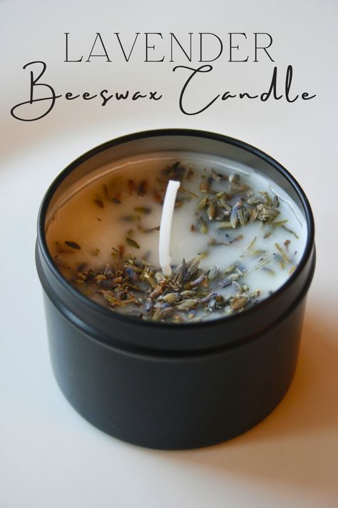 Learn to make this easy DIY lavender beeswax candle with a simple to follow recipe and step by step instructions! #beeswax #candles #lavendercandle #lavendercandlediy #candlediy #beeswaxcandles #freshlavender #driedlavender Homemade Beeswax Candles Essential Oils, Beeswax Coconut Oil Candles Diy, Diy Lavender Candle, Beeswax Essential Oil Candle Recipes, Candle Making Beeswax Tutorials, Beeswax Candles With Dried Flowers, Bees Wax Candles Ideas, Bee Wax Candles Ideas, How To Make Diy Candles