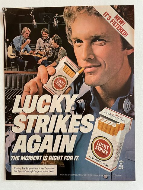 This is an original advertisement page from June, 1983 Better Homes and Gardens, for Lucky Strikes Cigarettes showing a handsome blonde man. This ad measures approx. 8  inches wide X 11 inches high. It is in good condition. *FRAME NOT INCLUDED. This classic 1980s ad makes a perfect retro decor frame or give as a gift. Magazine pages are carefully removed from magazines. They may show some darkening of the paper and some wrinkles. Please see image close up. This item was passed down to me from my Iklan Vintage, Old Advertisements, Retro Advertising, Old Magazines, Old Ads, Magazine Ads, Vintage Advertisement, Drawing Clothes, Print Ads