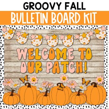 Fall Into Kindness Bulletin Board, Groovy Fall Decor, Fall Football Bulletin Board Ideas, Groovy Fall Bulletin Board, Fall Theme Bulletin Board Preschool, Pumpkin Classroom Decorations, Fall Preschool Bulletin Boards, Fall Bulletin Boards For Elementary, Fall Themed Bulletin Boards