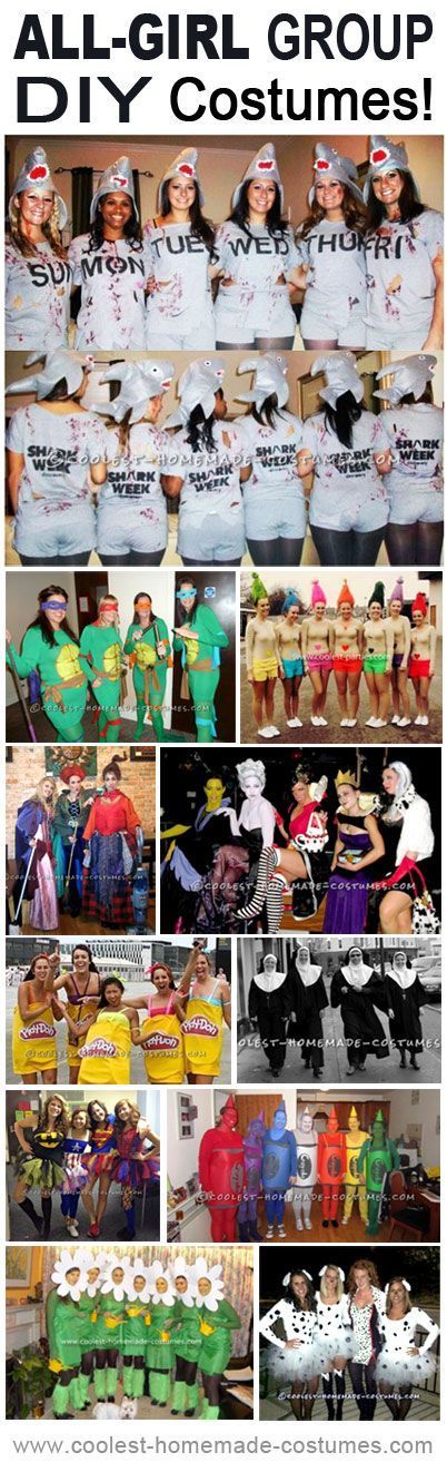 DIY All-Girl Group Costumes (great for   those girls who prefer original and… Bff Costumes, Halloween Group Costumes, Diy Group Halloween Costumes, Girl Group Costumes, Office Halloween, Halloween Group, Duo Costumes, Holloween Costume, Diy Kostüm