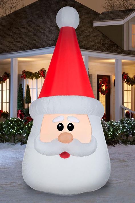 A massive 10 foot tall inflatable head of jolly old Santa Claus to place on your front lawn. Inflatable Santa, Santa Head, Christmas Inflatables, Front Lawn, Military Discounts, Outdoor Christmas Decorations, Theme Design, Santa Christmas, Outdoor Christmas