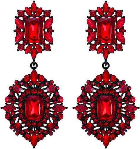 Amazon.com: Flyonce Women's Crystal Wedding Art Deco Vintage Style Gatsby Chandelier Dangle Earrings Red: Jewelry Gatsby Chandelier, Wedding Art Deco, Wedding Earrings Chandelier, Wedding Chandelier, Rectangle Earrings, Bride Earrings, Jewelry Fashion Trends, Deco Vintage, Rhinestone Bridal