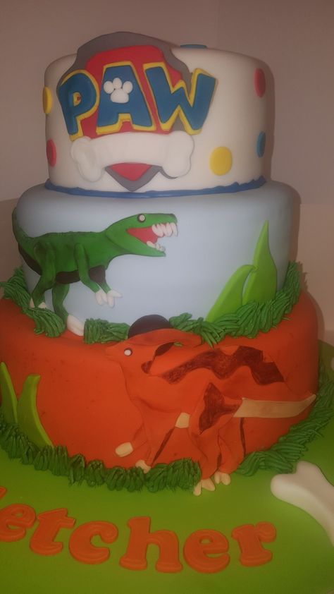 Paw Patrol Birthday Decorations, Girl Dinosaur Birthday, 3 Birthday, Paw Patrol Cake, Girl Dinosaur, Twin Birthday, Paw Patrol Birthday, 3rd Party, Dinosaur Birthday