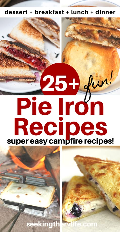 Pie Iron Recipes Campfire, Campfire Dinner Ideas, Pudgie Pies, Pudgie Pie, Mountain Pie Recipes, Pie Iron Cooking, Campfire Pies, Pudgy Pie, Easy Campfire Meals