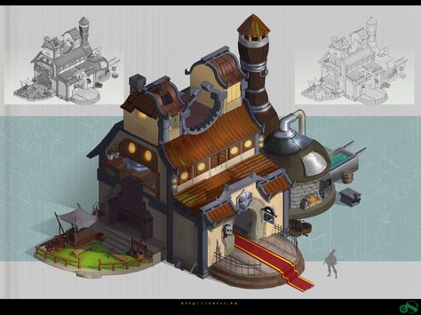 ArtStation - The blacksmith's shop, Torri Lion Construction Minecraft, Isometric Map, Minecraft Inspiration, Building Concept, Isometric Art, Isometric Design, Isometric Illustration, Western Culture, Level Design