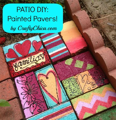 PATIO CRAFT! Painted Pavers and/or Bricks! @Lowe's @Kathy Cano-Murillo Painted Bricks Crafts, Painted Pavers, Brick Crafts, Latina Style, Brick Art, Brick Pavers, Concrete Pavers, School Garden, Diy Yard