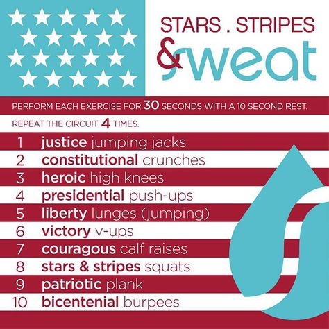 Labor Day Workout Ideas, Memorial Day Workout, 4th Of July Workout, Christmas Workouts, Themed Workouts, Camp Gladiator, July Workout, Exercise Challenges, Stroller Strides