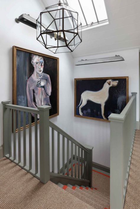 Stairs And Landing Ideas, Hallway Stairs And Landing, Ham Interiors, Eclectic Frames, Landing Ideas, Upstairs Landing, Painted Stairs, Small Hallways, Painting Studio