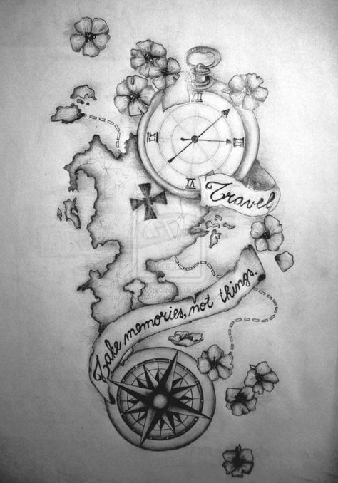 Im considering doing this but with a sailboat and a butterfly added. Hello next tattoo Let a real tattoo artist make the design for your new tattoo! :)I am a tattoo artist and graphic designer with 6 years of experience, I have tattooed in several countries, not only do I make tattoos, I also have knowledge in which tattoo style can be adapted to your idea, it would be happy to help you and be part of the experience of something that you will carry forever.I can advise you as an artist, th Navy Tattoos, Kunst Tattoos, Geniale Tattoos, A Compass, Next Tattoo, Desenho Tattoo, Rib Tattoo, Half Sleeve Tattoo, Trendy Tattoos