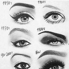 Evolution of Eyebrow Trends Illusion Kunst, Eyebrows Makeup, Celebrity Makeup Artist, Eyebrow Shaping, Eye Drawing, Drawing Tips, Copic, Fashion Sketches, 그림 그리기