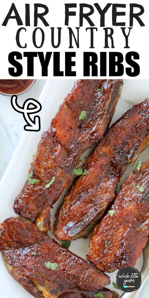 Make tender and tasty air fryer country-style ribs that cook super fast and no one will ever know you didn’t slow cook them all day. Get these amazing bone-in ribs on the table in less than 45 minutes. It’s a WHOLE LOTTA YUM! High Protein Recipes Meal Prep, Air Fryer Country Style Ribs, Country Style Ribs Recipe, Country Pork Ribs, Broccoli Salads, Bone In Pork Loin, Whole Lotta Yum, Pork Loin Ribs, Country Style Pork Ribs