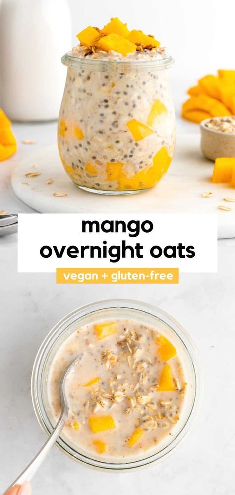 Mango Overnight Oats, Easy Meal Prep Breakfast, Oatmeal In A Jar, Vegan Breakfasts, Prep Breakfast, Work Lunches, Overnight Oats Healthy, Vegetarian Breakfast Recipes, Plant Based Breakfast