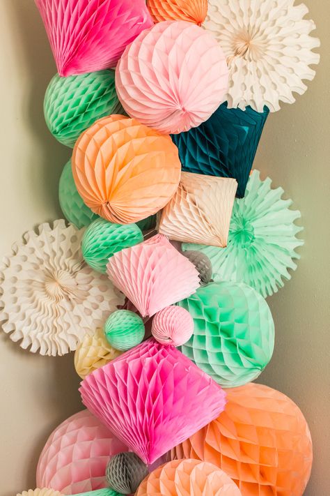 Paper Honeycomb Decorations, Honeycomb Balls Decoration, The Millers, Honeycomb Decorations, Western Romance, Diy Event, Honeycomb Paper, Paper Fans, Flower Garlands