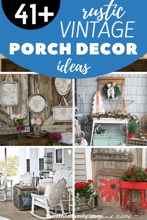 Check out these 41+ Rustic Vintage Front Porch Decorating Ideas For Your Lovely House | Small Front Porch Decor Ideas On A Budget #homedecorations #vintage #rustic #farmfoodfamily Vintage Porch Decor, Vintage Front Porch, Small Front Porch Decor, Front Porch Decorating Ideas, Front Porch Decor Ideas, Vintage Porch, Rustic Patio, Building A Porch, Porch Decorating Ideas