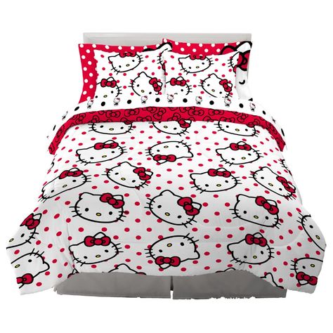 Hello Kitty Bed, Polka Dot Bedding, Polka Dot Party, Soft Comforter, Bed In A Bag, Twin Size Bedding, Full Size Bed, Kids' Bed, Linen Set