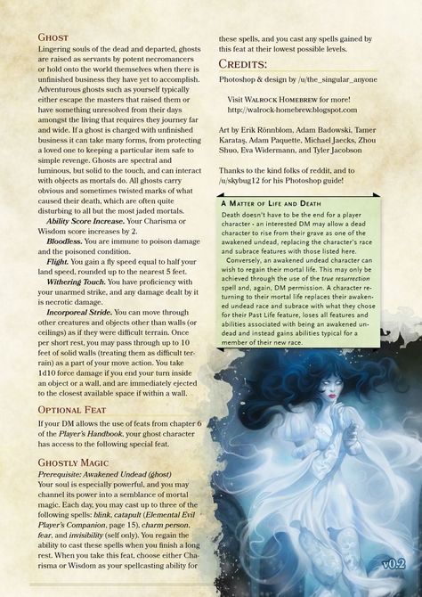 Ghost: DnD 5e Homebrew Homebrew Races, 5e Races, Ghost Template, Dungeons And Dragons Races, Dnd Races, Dnd Classes, Dungeons And Dragons 5e, D D Character Ideas, Rpg Ideas