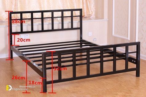 Top 40 Useful Standard Bed Dimensions With Details - Engineering Discoveries Bed Frame Ideas, Steel Bed Design, Iron Furniture Design, Mirrored Bedroom Furniture, Steel Bed Frame, Welded Furniture, Bed Frame Design, Steel Bed, Furniture Dimensions