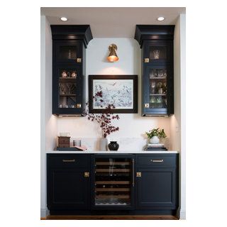 Sutton - Transitional - Home Bar - Philadelphia - by Black Forest Design and Build | Houzz Black Cabinet Wine Bar, Black Dry Bar Ideas, Transitional Wet Bar, Wet Bar Dark Cabinets, Black Dining Room Built In Cabinets, Black Cabinet Wet Bar, Built In Wine Cabinet, Black Built In Bar, Wet Bar Cabinet Ideas