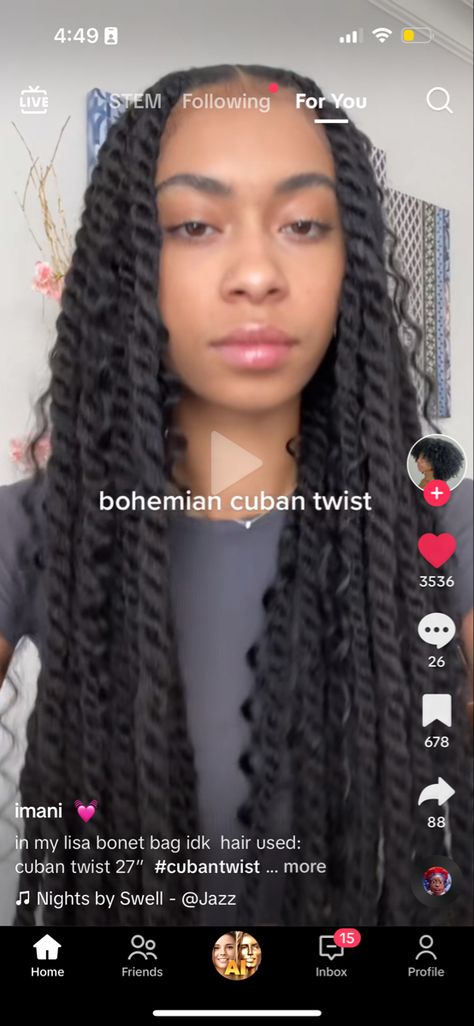 Passion Twist Marley Hair, Layered Marley Twists, Cuban Twists Hairstyles, Thick Twist Braids Hairstyles, Vacation Hairstyles Braids, Cuban Twist Over Locs, Marley Twists With Curls, Bob Marley Twist, Cuban Twist Braids