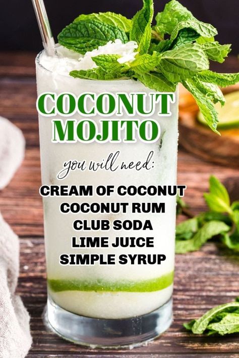 Coconut Mojito, Never Say No, Cocktail Drinks Alcoholic, Mixed Drinks Alcohol, Yummy Alcoholic Drinks, Boozy Drinks, Fancy Drinks, Mixed Drinks Recipes, Cocktail Drinks Recipes