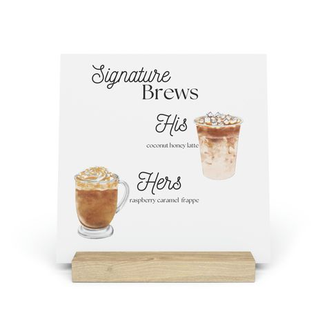 Signature Coffee Drinks Wedding, Bridal Shower Brunch Coffee Bar, Engagement Party Coffee Bar, Coffee Cart At Wedding, Coffee Stand Wedding, Fall Wedding Coffee Bar, Iced Coffee Bar Wedding Reception, Coffee Truck Wedding, Coffee Bar Wedding Reception Ideas