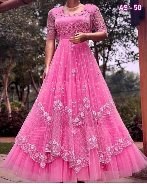 Order #AS50 Nylon NET with Embroidery work Gown₹1520 on WhatsApp number +919619659727 or ArtistryC.in Party Wear Long Gowns, Frock Models, Net Gowns, Long Frock Designs, Long Gown Design, Kids Frocks Design, Frock For Women, Girls Frock Design, Long Gown Dress