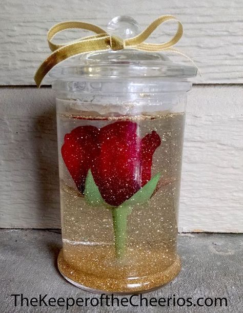 DIY Beauty and the Beast Party Decoration or Centerpiece Beauty And The Beast Rose Diy, Diy Beauty And The Beast, Beauty And The Beast Crafts, Beauty And The Beast Diy, Globe Diy, Snow Globe Crafts, Beauty And The Beast Rose, Globe Crafts, Belle Birthday