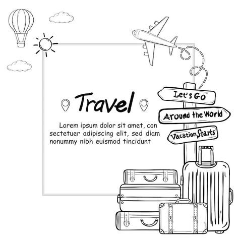 Download this Premium Vector about Luggage and doodle hand draw travel around the world concept summer. plane check in, and discover more than 160 Million Professional Graphic Resources on Freepik. #freepik #vector #travelluggage #travelsuitcase #travelbag Travel Around The World Drawing, Luggage Drawing, Travel Drawing Simple, Travel Drawing Ideas, Traveling Drawing, Travel Art Drawing, Aesthetic Boarders Designs, World Drawing, Travel Doodles