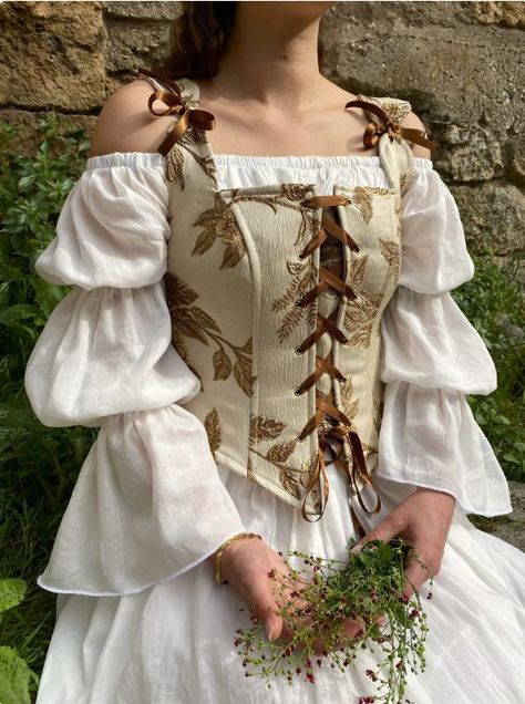 Renfair Outfits, Cottagecore Dresses Aesthetic, Corset Dress Vintage, Peasant Bodice, Corset Brown, Corset Stays, Medieval Corset, Halloween Corset, Ren Faire Costume