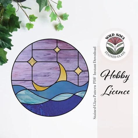 Moon Sea, L'art Du Vitrail, Diy Staining, Stained Glass Pattern, Stained Glass Decor, Stained Glass Suncatchers, Stained Glass Diy, Glass Pattern, Punch Needle Embroidery