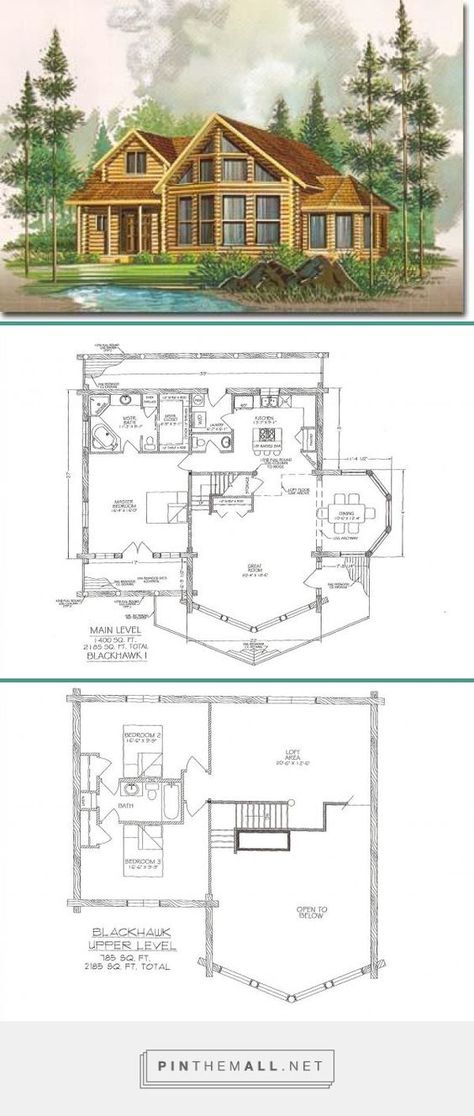 30 Beautiful Log Home Plans with Country Charm and Gorgeous Layouts Drawing Layout, Loft Layout, House Plan With Loft, Dream Drawing, Open Loft, Log Home Plans, Cabin Home, Log Home Decorating, House Dream