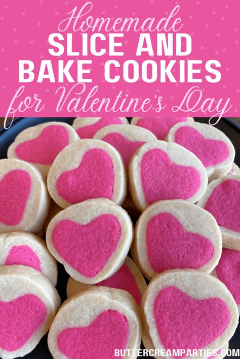 Valentine's Day just became a bit sweeter with these homemade slice and bake Valentine cookies! These cookies are easy and fun for the holiday. Sugar Cookie Dough Recipe, Cookie Gram, Vanilla Sugar Cookie, Buy Cookies, Cookie Tutorials, Cutout Sugar Cookies, Valentines Day Desserts, Valentines Day Cookies, Cookie Tray